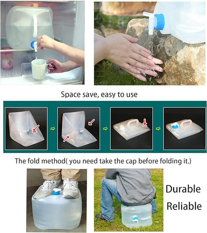 Cedilis 2 Pack 5.3 Gallon Collapsible Water Container with Spigot, Food Safe Water Storage Jug, BPA-Free Camping Water Storage Jug Canteen for Outdoor Hiking and Emergency, Portable, Foldable