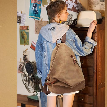 KL928 PU Leather Vintage Backpack – Large Casual Daypack Outdoor Travel Rucksack Hiking Backpacks for Men Women