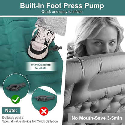 Camping Sleeping Pad, 50D Extra Thickness 4.7 Inch Inflatable Sleeping Mat Lightweight Waterproof Camping with Built-in Pump Air Mattress for Backpacking, Hiking, Tent, Traveling (Navy+Grey)