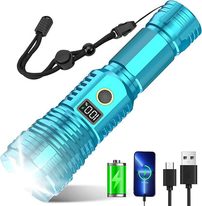 Flashlights High Lumens Rechargeable, 990,000 Lumens Super Bright Flashlight with LCD Digital Display, Zoom, 5 Modes, IPX7 Waterproof, Powerful Tactical Flashlight for Emergencies, Camping
