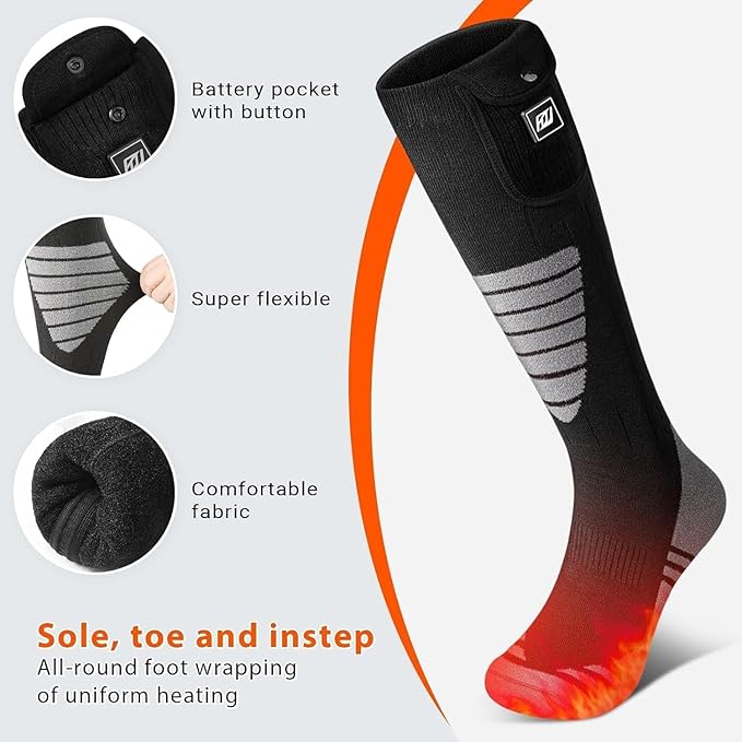 Heated Socks for Women Men Rechargeable Washable, Battery Electric Heated Socks Foot Warmers with APP Control for Skiing Hunting Riding Camping Fishing Hiking Outdoor Work