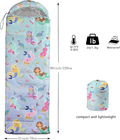 Kids Sleeping Bag for Boys Girls,Rocket Astronaut Moon Print-Lightweight Warm Portable Outdoor Indoor-Waterproof Cold Weather Resistant Sleeping Bag for Camping Hiking
