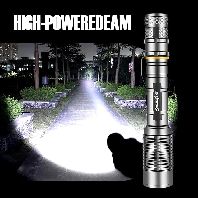 Led Flashlight 1 Pack Super Bright Flashlights Rechargeable High Lumens Torch 5 Modes Zoomable Waterproof for Camping Kids Adults Outdoor Hiking Emergency (Brown)