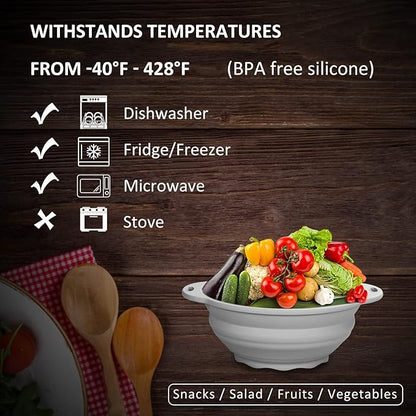 Collapsible Silicone Salad Bowl 64oz Camping Bowl Outdoor Hiking Travel Durable Bowl for Storage and Mixing Food-Grade Silicone Food Storage Container 1 Pack (Grey)