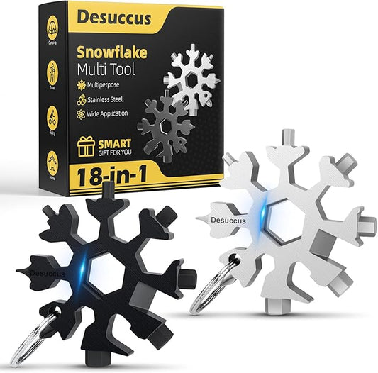 Desuccus 18-in-1 Snowflake Multi Tool, Stainless Steel Snowflake Bottle Opener/Flat Phillips Screwdriver Kit/Wrench, Durable and Portable to Take, Great Christmas Fathers Day Gift(Standard, 2 Pack)