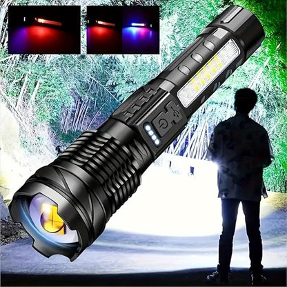 MODOAO LED Flashlight Rechargeable, Handheld Flashlights with 7 Modes & Zoomable, Powerful Emergency Flashlights Camping, Hiking,and Outdoor Use (4 Pack)