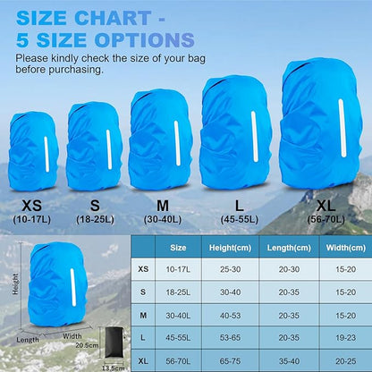 LAMA 2pcs Waterproof Rain Cover for Backpack, Reflective Rainproof Protector for Anti-dust and Anti-Theft L 45L-55L Black Blue
