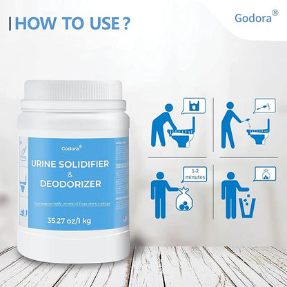 Godora ECO-Friendly Poo Gel Powder with Spoon, Fast-Absorbing Camping Toilet Chemicals, Rapidly Biodegradable Eco Gel for Portable Toilet, for Outdoor Portable Bedpans & Emergencies