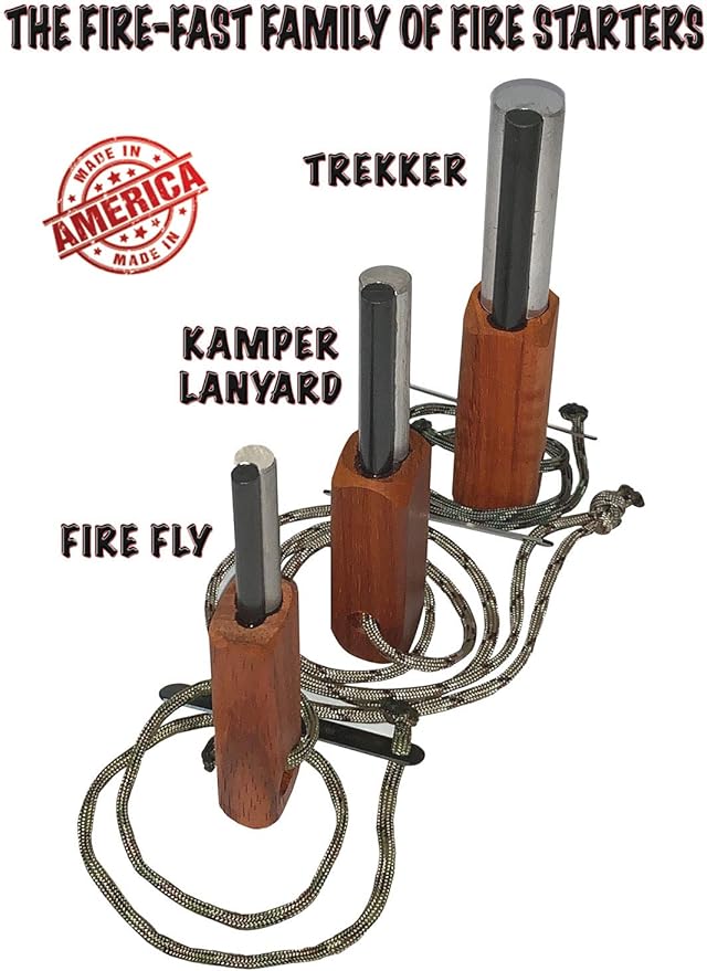 Fire Fast Kamper Lanyard. European Fire Steel Ferro Rod and Magnesium. Compact Durable Lite Weight Emergency Fire Starter for Camping, Backpacking, Hiking.