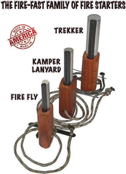 Fire Fast Kamper Lanyard. European Fire Steel Ferro Rod and Magnesium. Compact Durable Lite Weight Emergency Fire Starter for Camping, Backpacking, Hiking.
