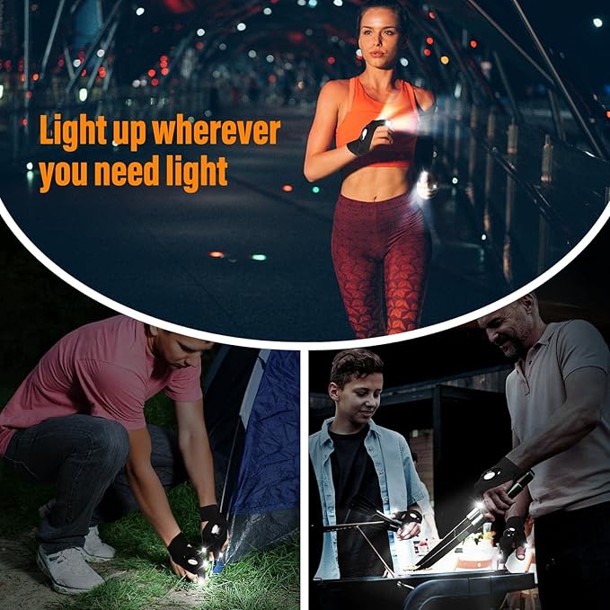 Gifts for Men Dad Boyfriend Husband Him Fathers Day Birthday, LED Flashlight Gloves, Hands Free Finger Lights Cool Gadgets for Repairing Fishing Grilling Camping, Unique Men Gift