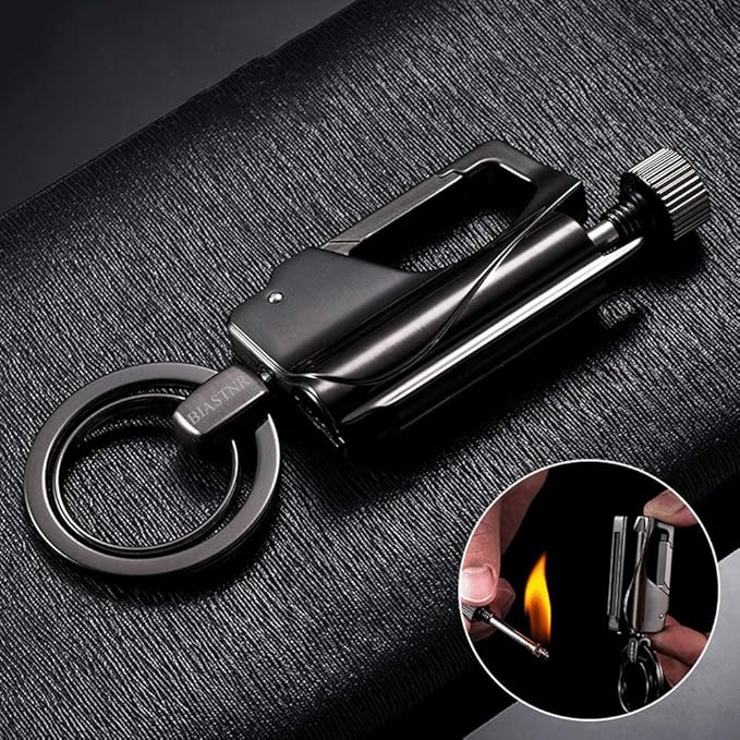 Permanent Match, Metal Forever Match Keychain Lighter, Waterproof Flint Matchstick Fire Starter for Outdoor Camping Emergency Survival, black