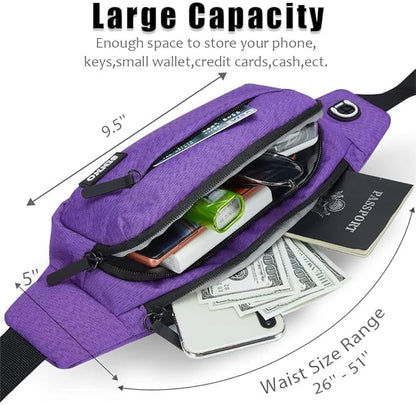 SINNO Large Crossbody Fanny Pack for Women Men Belt Bag With 4-Zipper Pockets for Travel Running Hiking Workout Dog Walking Outdoors Sport Fishing Waist Pack Bag Carrying All Phones