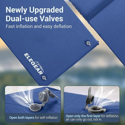 Elegear Self Inflating Sleeping Pad, 3.1" Ultra-Thick Memory Foam Camping Pad with Pillow Fast Inflating in 20s Insulated Camping Mattress Pad 4-Season Camp Sleeping Mat for Camping/Travel/Car/Tent