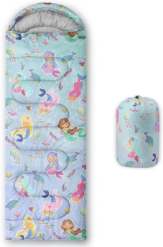 Kids Sleeping Bag for Boys Girls,Rocket Astronaut Moon Print-Lightweight Warm Portable Outdoor Indoor-Waterproof Cold Weather Resistant Sleeping Bag for Camping Hiking