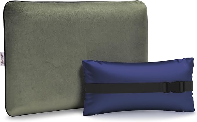 Memory Foam Camping Pillow -Compact Firm Supportive Compressible Travel Pillow, Contoured Support, Breathable Cover, Lightweight Easy-to-Carry for Backpacking, Airplane,Car