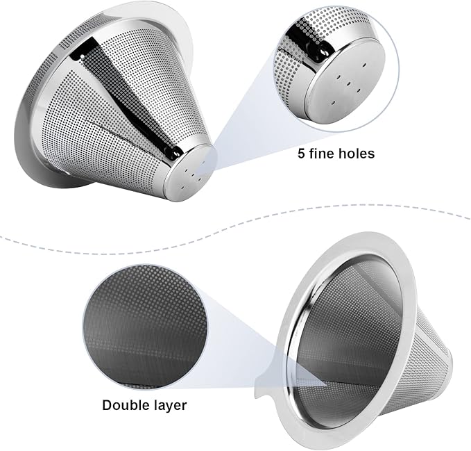 Pour Over Coffee Maker,Coffee Filter,Slow Drip Paperless Stainless Steel Cone Coffee Dripper(1 Cup)
