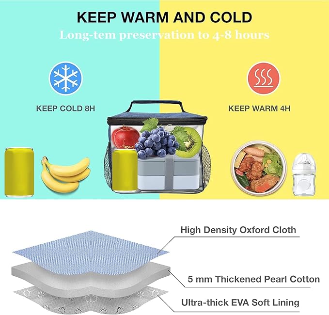 ExtraCharm Insulated Lunch Bag for Women/Men - Reusable Lunch Box for Office Picnic Hiking Beach - Leakproof Cooler Tote Bag Organizer with Adjustable Shoulder Strap for Adults-Black Camo