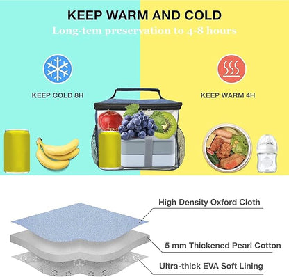 ExtraCharm Insulated Lunch Bag for Women/Men - Reusable Lunch Box for Office Picnic Hiking Beach - Leakproof Cooler Tote Bag Organizer with Adjustable Shoulder Strap for Adults-Black Camo