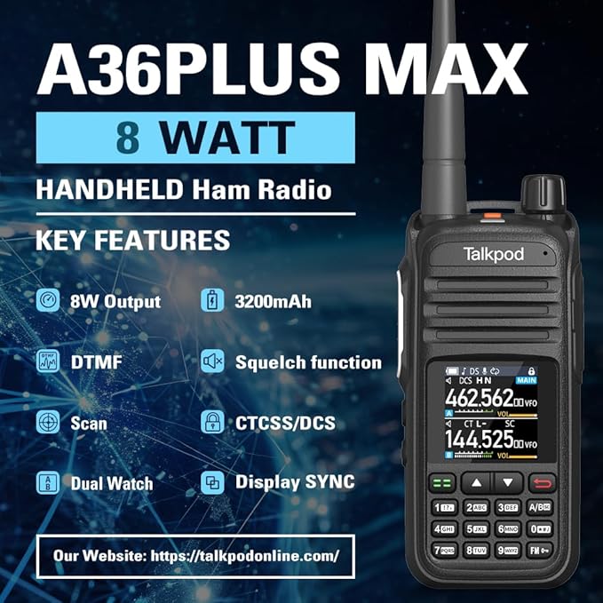 A36Plus Max Ham Radio Handheld, Airband Receiving and Scanning, Dual Band Long Range Two Way Radios with 3200mAh Rechargeable Battery, 1.44 inch Color Screen-2Pack (Black)