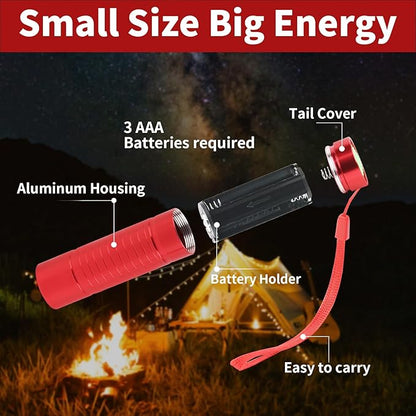 6 Pack Red Light LED Flashlight Mini, Red Flashlight Red Torch for Astronomy, Aviation, Night Observation and Animal Observation