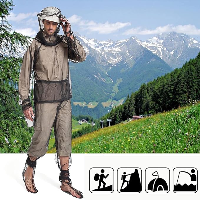 4 Pieces Mosquito Net Suit– Jacket Hood & Pants& Mitts & Socks Sets Light-Weight& Breathable Mesh Clothing for Men & Women, Ideal for Fishing, Hiking, Camping, Farming and Gardening (L/XL)