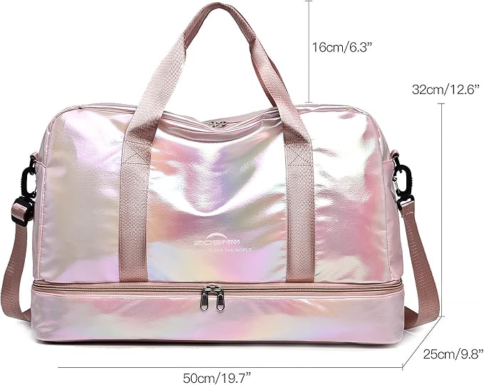 Travel Bag, Gym Bag for Women, Weekender Bags for Women, 40 L Waterproof Duffel Bag, with Shoe and Wet Compartments, Perfect for Gym,Overnight and Travel Use (Pink)