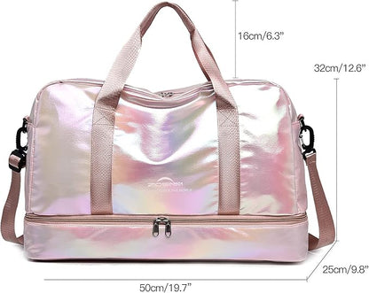 Travel Bag, Gym Bag for Women, Weekender Bags for Women, 40 L Waterproof Duffel Bag, with Shoe and Wet Compartments, Perfect for Gym,Overnight and Travel Use (Pink)