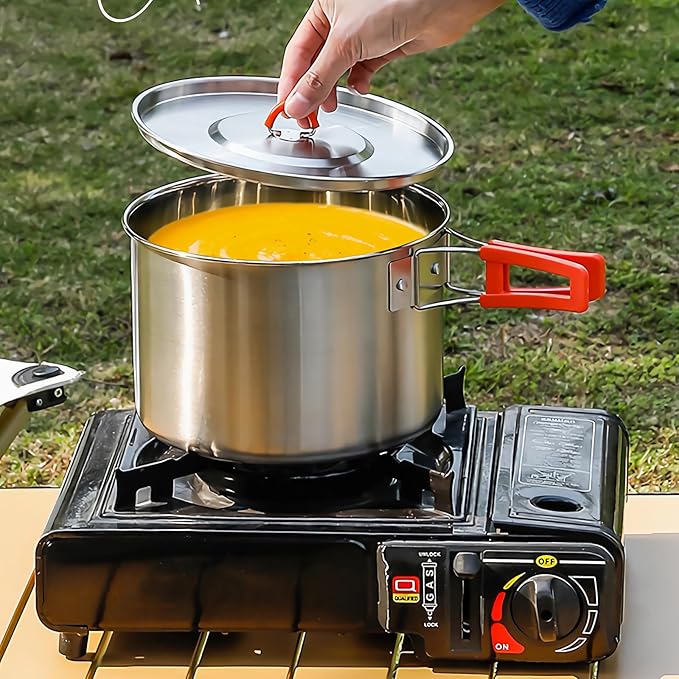 Camping Cookware Set,Camping Cooking Set,304 Stainless Steel Camping Pots and Pans Set,Camping Gear for Hiking Outdoor Cooking Picnics for 2-4 People