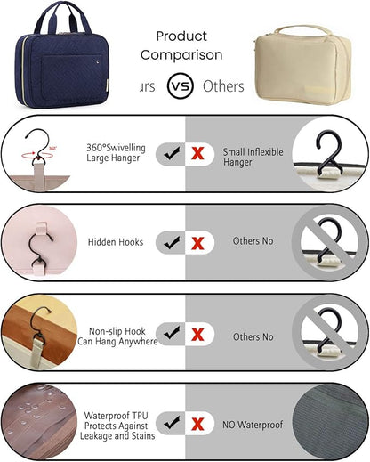 BAGSMART Toiletry Bag Travel Bag with hanging hook, Water-resistant Makeup Cosmetic Bag Travel Organizer for Accessories, Shampoo, Full Sized Container, Toiletries, Smokey Blue