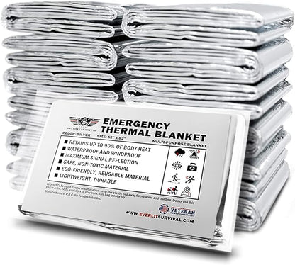 EVERLIT Survival Emergency Mylar Thermal Blanket, Foil Space Blanket Designed for NASA, Body Warmer Blanket for Outdoor, First Aid, Camping Gear, Hiking Travel (Silver, 12 Pack)