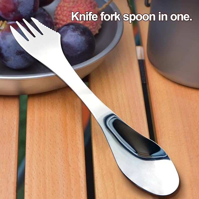 2pcs Stainless Steel 3 in 1 Spork Camping Cutlery, Knife, Spoon, Fork Cutlery Combo for Camping, Hiking, Fishing and Any Outdoor Activities