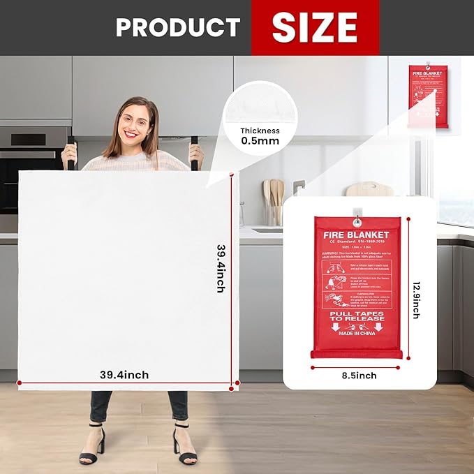 Emergency Fire Blanket for Home,4 Pack Fire Suppression Blanket for Kitchen House Cooking Office Camping, Fiberglass Flame Retardant Blanket, Fire Safety Blanket, 39.3 * 39.3” with Hooks