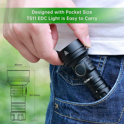 Wurkkos TS11 EDC Flashlight Rechargeable,Super Bright Led Pocket Flashlight with 616M Beam Distance,Compact LED Flashlight with Anduril 2.0 UI and SFT40 Led (Black)