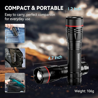 WdtPro Rechargeable Flashlights High Lumens, 1 Pack 10H Long Lasting Super Bright EDC Flashlights, LED Mini Tactical Flash Lights for Camping Emergency, Drop & Water Resistant (Battery Included)