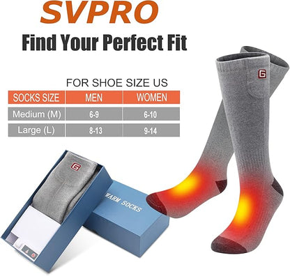 SVPRO Rechargeable Heating Socks Battery Operated Socks Heated for Women Men,Electric Heated Socks with 3 Heating Settings Outdoor Riding Camping Hiking Skiing Motorcycle Winter Electric Warm Socks