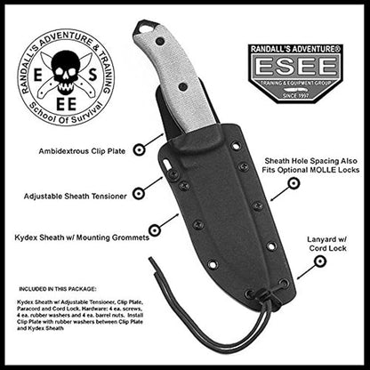 ESEE Authentic Model 5 Tactical Survival Fixed Blade Knife - Ambidextrous Kydex Sheath - SERE Team Designed (ESEE-5S-OD-E)