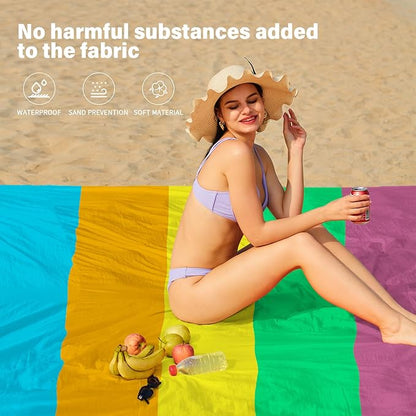 Beach Blanket Oversized Extra Large 10'X 9',Waterproof Sandproof Beach Blanket 2-8 Adults Lightweight Durable for Travel Camping Hiking Picnic