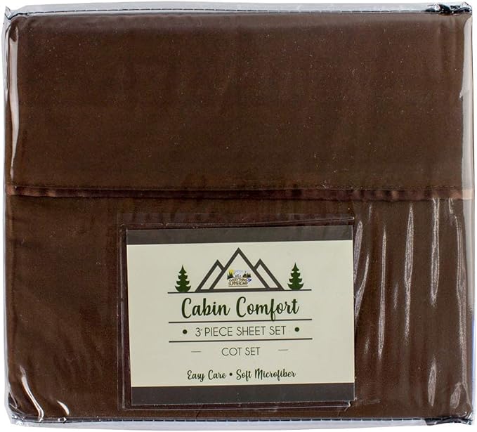 Everything Summer Camp Cabin Comfort - Cot Sheet for Camping and RV Cots - Fits All Cot Size Beds Comfortably -72 x 28 Inches - Super Soft (3 Piece Cot (Fitted, Flat, Pillowcase), Chocolate)