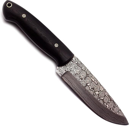 Handmade Damascus Steel Knife for Hunting, Survival,Camping,Bushcrafting and Fishing- Fixed Blade Dagger with Drop Point,Full Tang-Micarta Handle with Cowhide-Leather Sheath DCX 22 -280