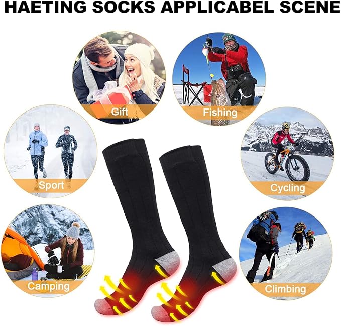 Electric Heated Socks, Upgraded Winter Rechargeable Washable Battery Heat Socks Men Women Thermal Warming Socks for Outdoor Hiking Camping Skiing Fishing Hunting Mountaineering