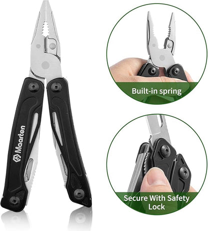 13-In-1 Multitool with Safety Locking, Professional Stainless Steel Multitool Pliers Pocket Knife, Bottle Opener, Screwdriver with Nylon Sheath for Outdoor, Survival, Camping, Hiking