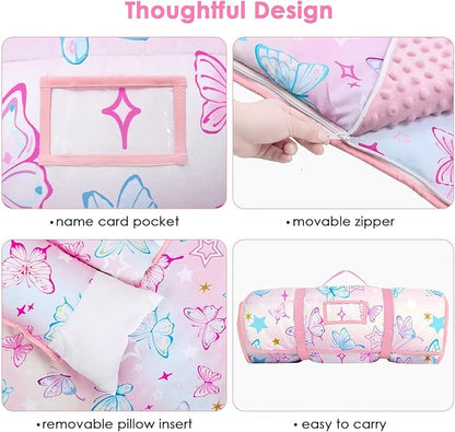 Kids Sleeping Bag Nap Mat with Removable Pillow and Blanket,Extra Thick Large 2 in 1 Slumber Bags for Boys Girls,Toddler Nap Mat for Preschool Daycare Travel Camping