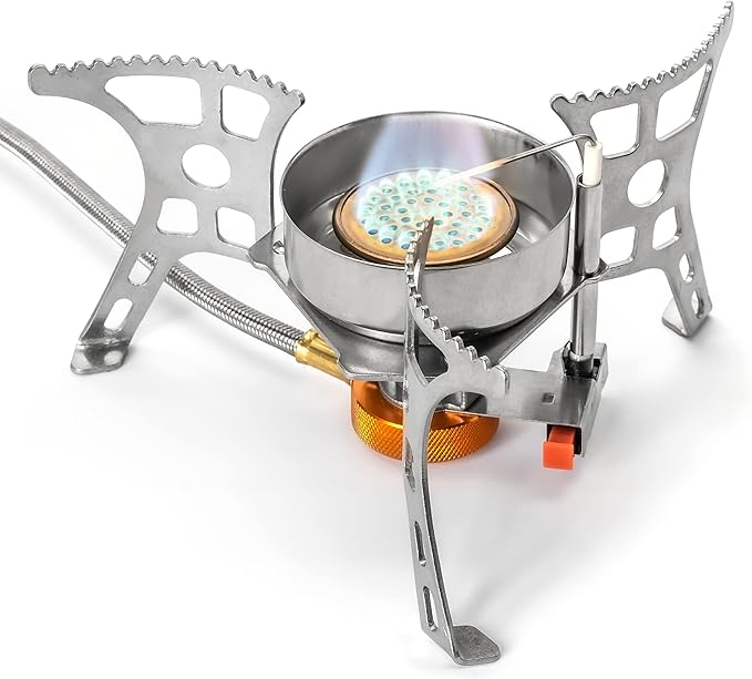 Backpacking Stove with Built-in Ignition System, Compatible with 3 Types of Camping Stove Fuel