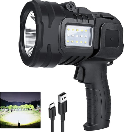 Spotlight Flashlight, 1000,000 Lumens Outdoor Spot Light, LED Rechargeable Spotlight Handheld, 8 Modes with Cob Light, 10800ɱAh, Flashlight for Camping Marine Boating Hunting, IPX6 Waterproof