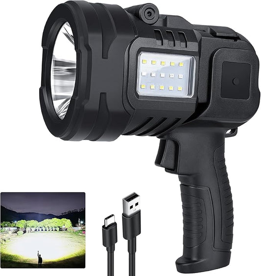 Spotlight Flashlight, 1000,000 Lumens Outdoor Spot Light, LED Rechargeable Spotlight Handheld, 8 Modes with Cob Light, 10800ɱAh, Flashlight for Camping Marine Boating Hunting, IPX6 Waterproof
