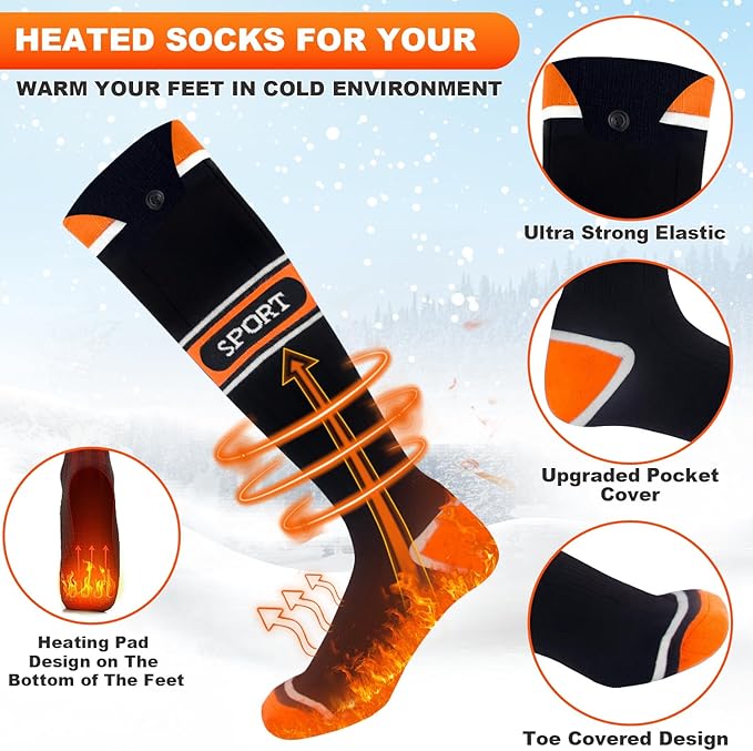 Heated Socks for Men Women,5000mAh Rechargeable Foot Warmer Electric Heating Socks with 3 Heating Settings & App Remote Control Thermal Electric Socks,Warm Socks for Hunting Skiing Camping Hiking