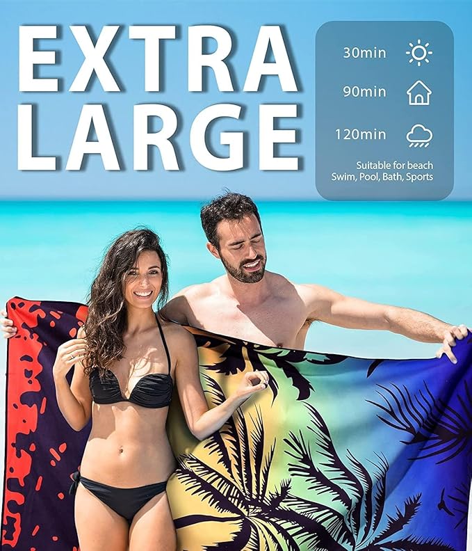 Microfiber Beach Towel – Quick Dry Lightweight Sand Free Oversized Towel Accessories Travel Must Have Swim Pool Yoga Camping Packable Sandproof Resistant Gift Sunset 71''32''