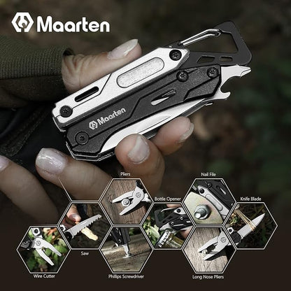 Maarten Multitool, 9-in-1 Stainless Steel Multi Tool Pocket Knife with Screwdriver, Self-locking Multitool Pliers, Survival, Bottle Opener, Camping, Hiking, Simple Repair