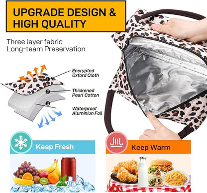 Buringer Insulated Lunch Bag Lunch Box for Women Men Adult Lunch Tote for Work Picnic Travel (Leopard Print)
